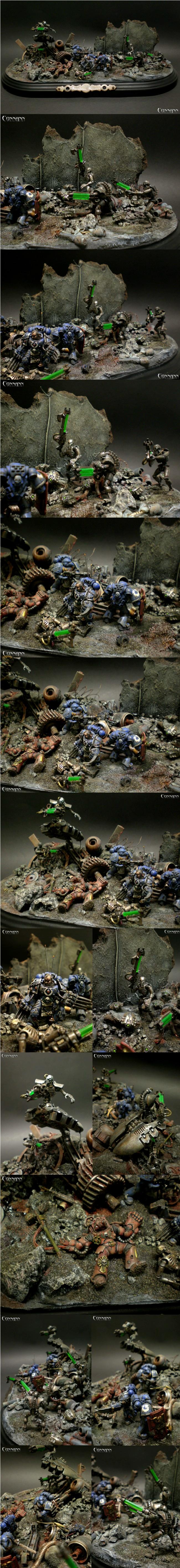 28mm, Diorama, Marine Abuse, Necrons, Space Marines, Ultramarines, Warhammer 40,000