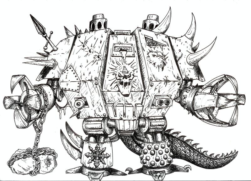 Artwork, Chaos, Dreadnought, Fighting, Iron Hands, Machine, Space Marines