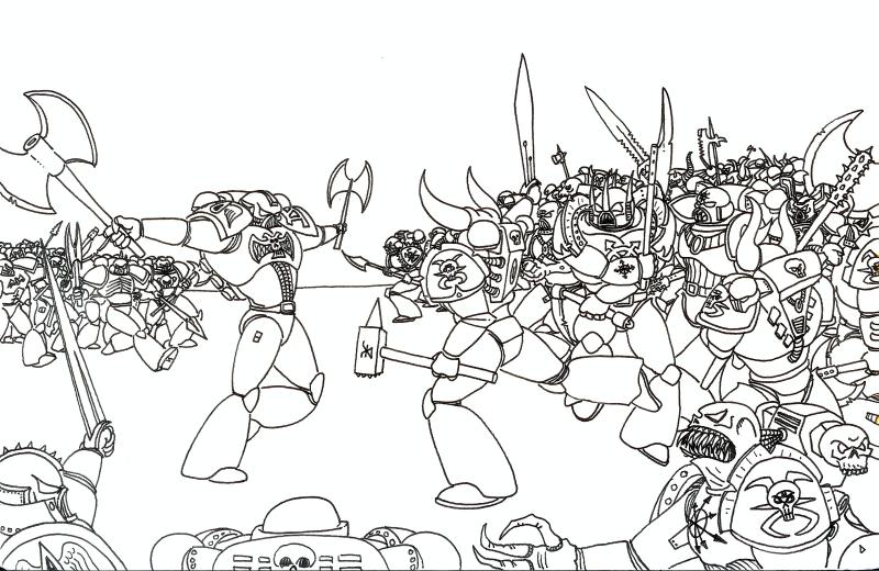 80&acute;s, Artwork, Chaos, Chaos Space Marines, Conversion, Daemons, Drawing, Drawings, First Edition, Old Style, Space Marines