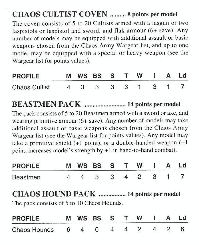 Beastmen, Chaos, Copyright Games Workshop, Rules, Warhammer 40,000