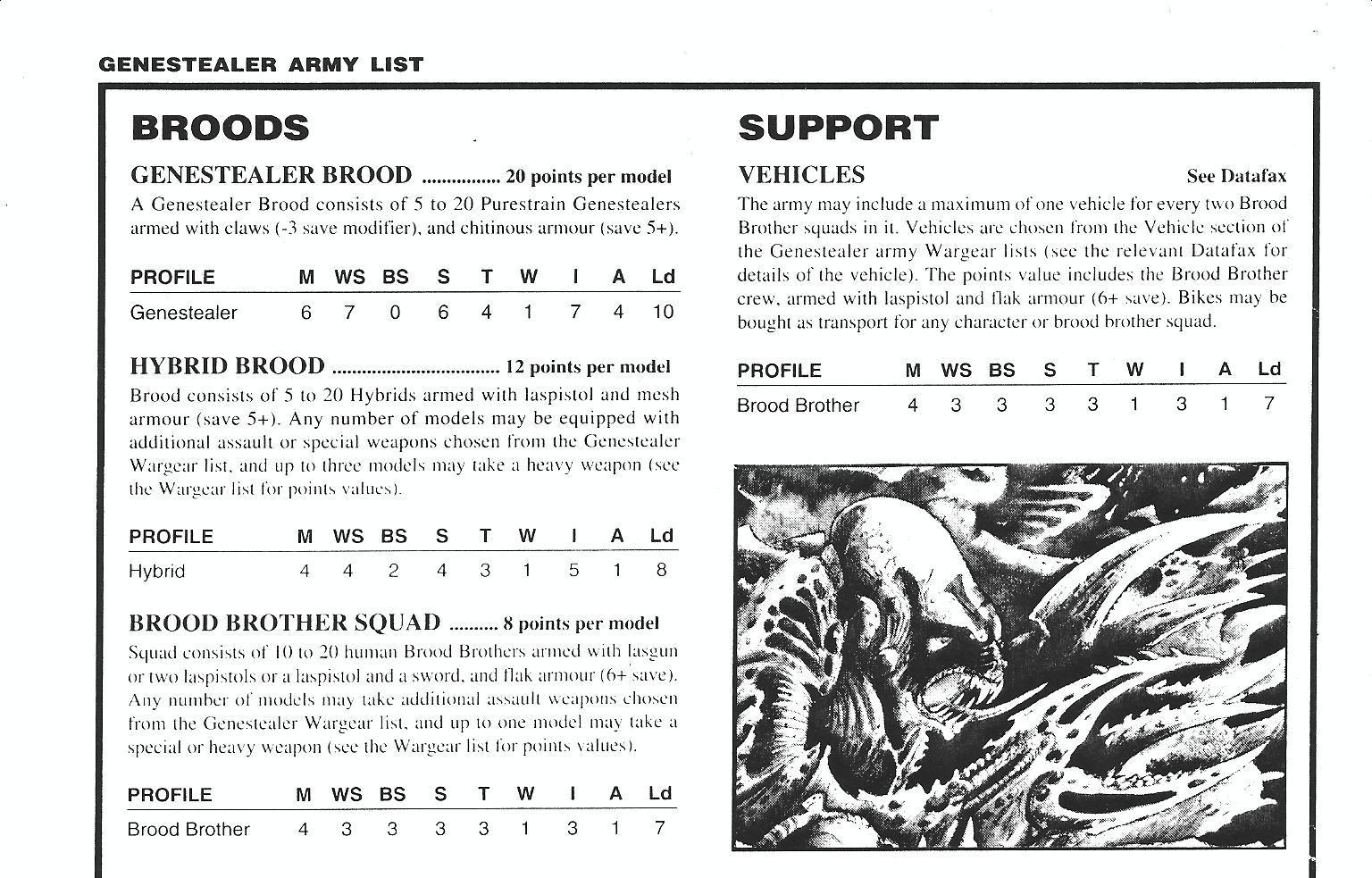 2nd Edition, Army List, Black Codex, Copyright Games Workshop, Genestealer, Rules, Warhammer 40,000