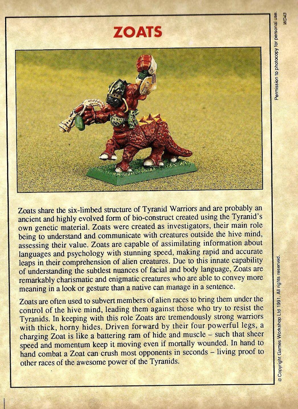 Copyright Games Workshop, Rogue Trader, Tyranids, Warhammer 40,000, White Dwarf, Zoat