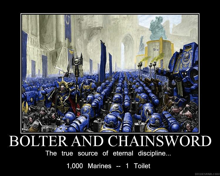Bolter And Chainsword, Humor, Poster, Ultramarines