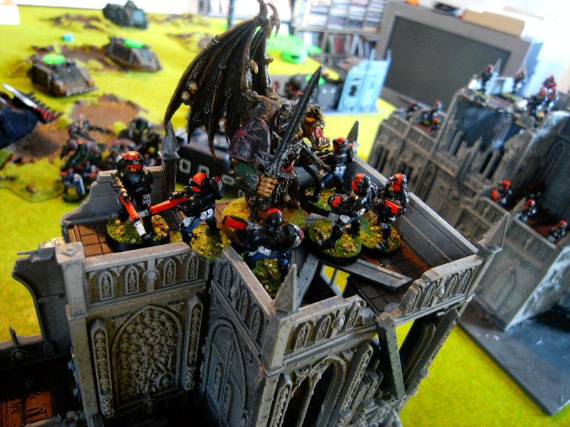 Battle Report, daemon prince jumps ontop of building and assults snipers
