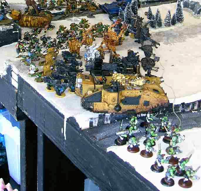 Battle Report, Apocalypse, 40k, Chaos vs Imperium, Bad moons, death skulls, Crimson fist, Templars, gargants, waah, killer cans