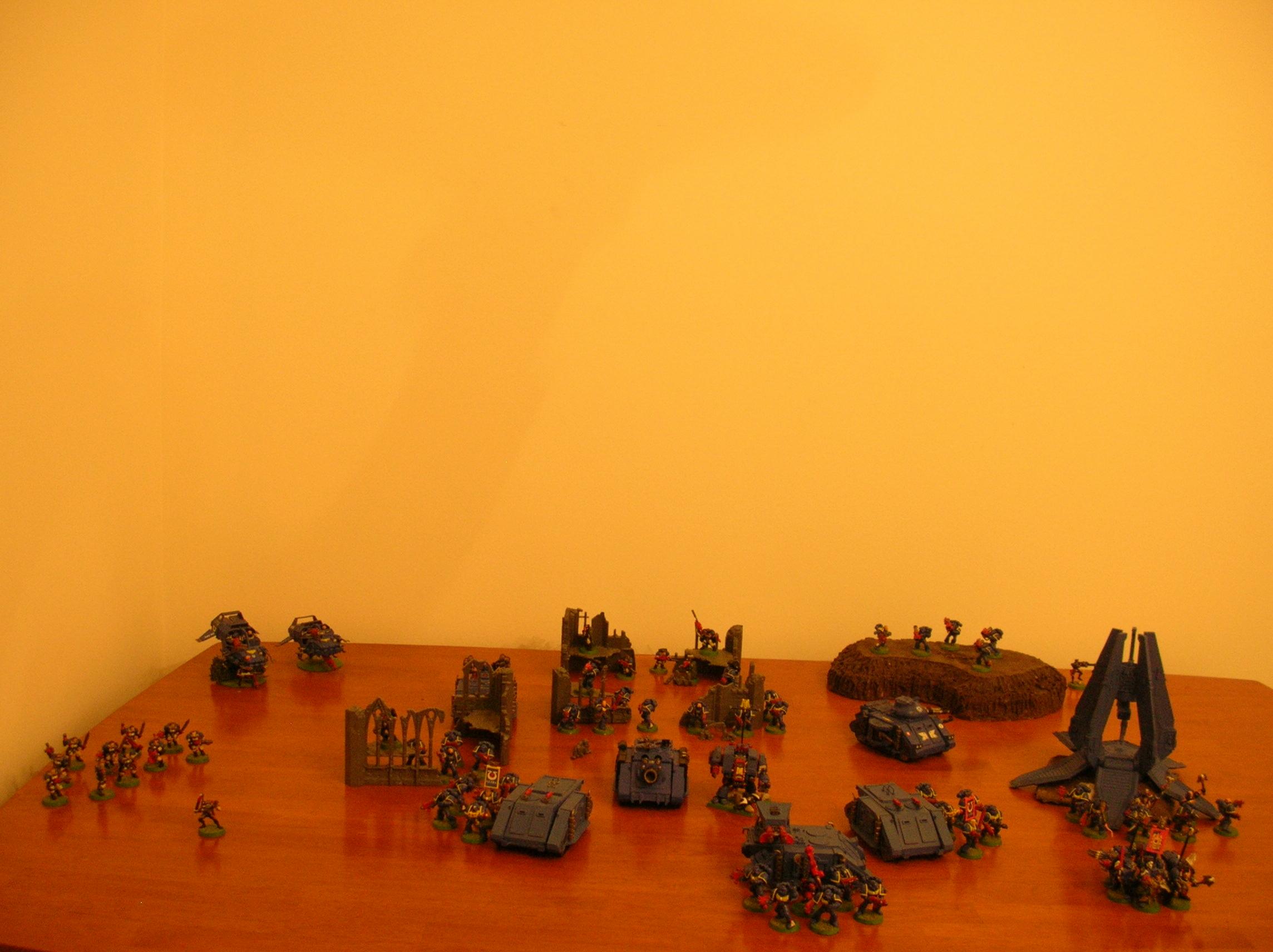 The whole army deployed at the start of a battle