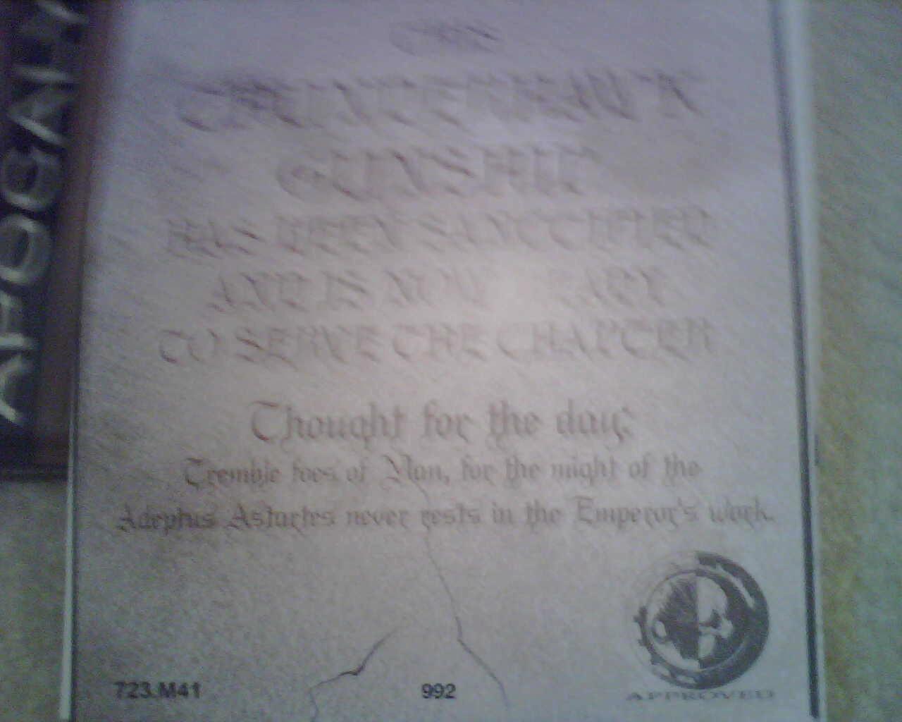 Thunderhawk certificate of authenticity