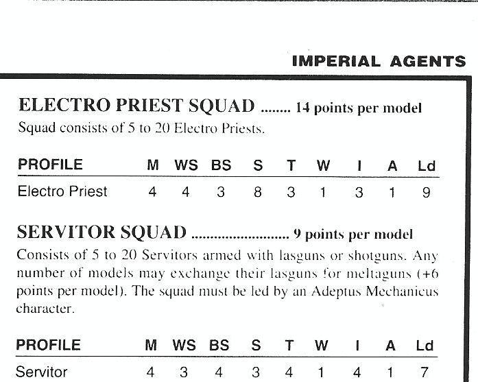 2nd Edition, Adeptus Mechanicus, Electro Priests, Rules