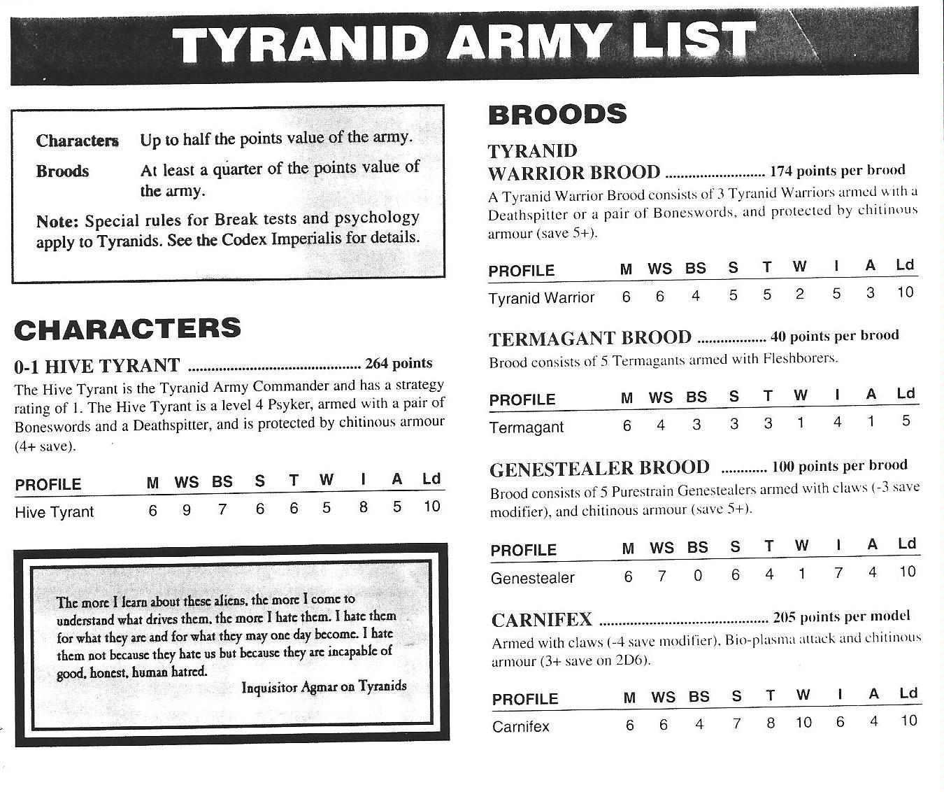 2nd Edition, Black Codex, Rules, Tyranids