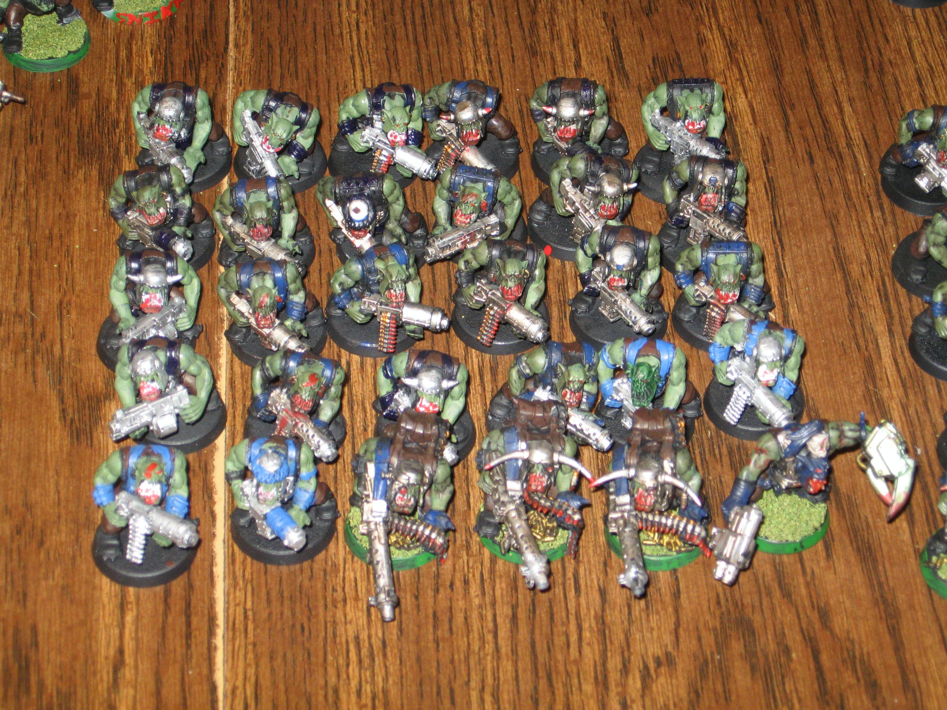 Orks, Third Squad of 30 boys, Nob with PK and 3 Big Shootas