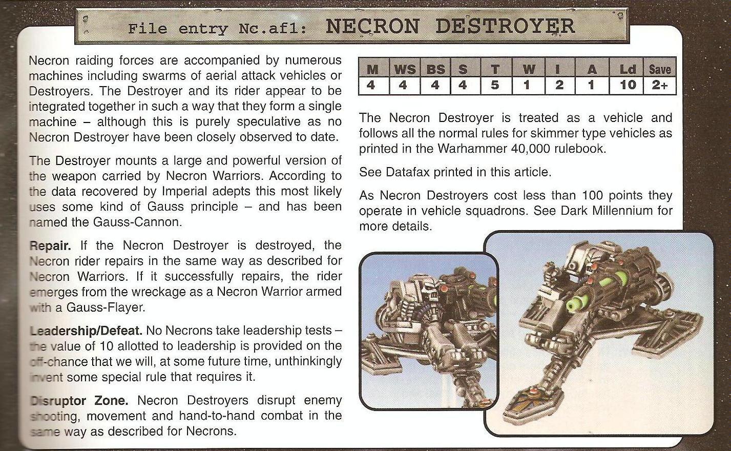2nd Edition, Copyright Games Workshop, Necron Destroyer, Necrons, Rules, White Dwarf