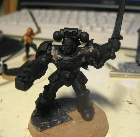 Space Marine with Power Armor, Sword and Storm Bolter. Front