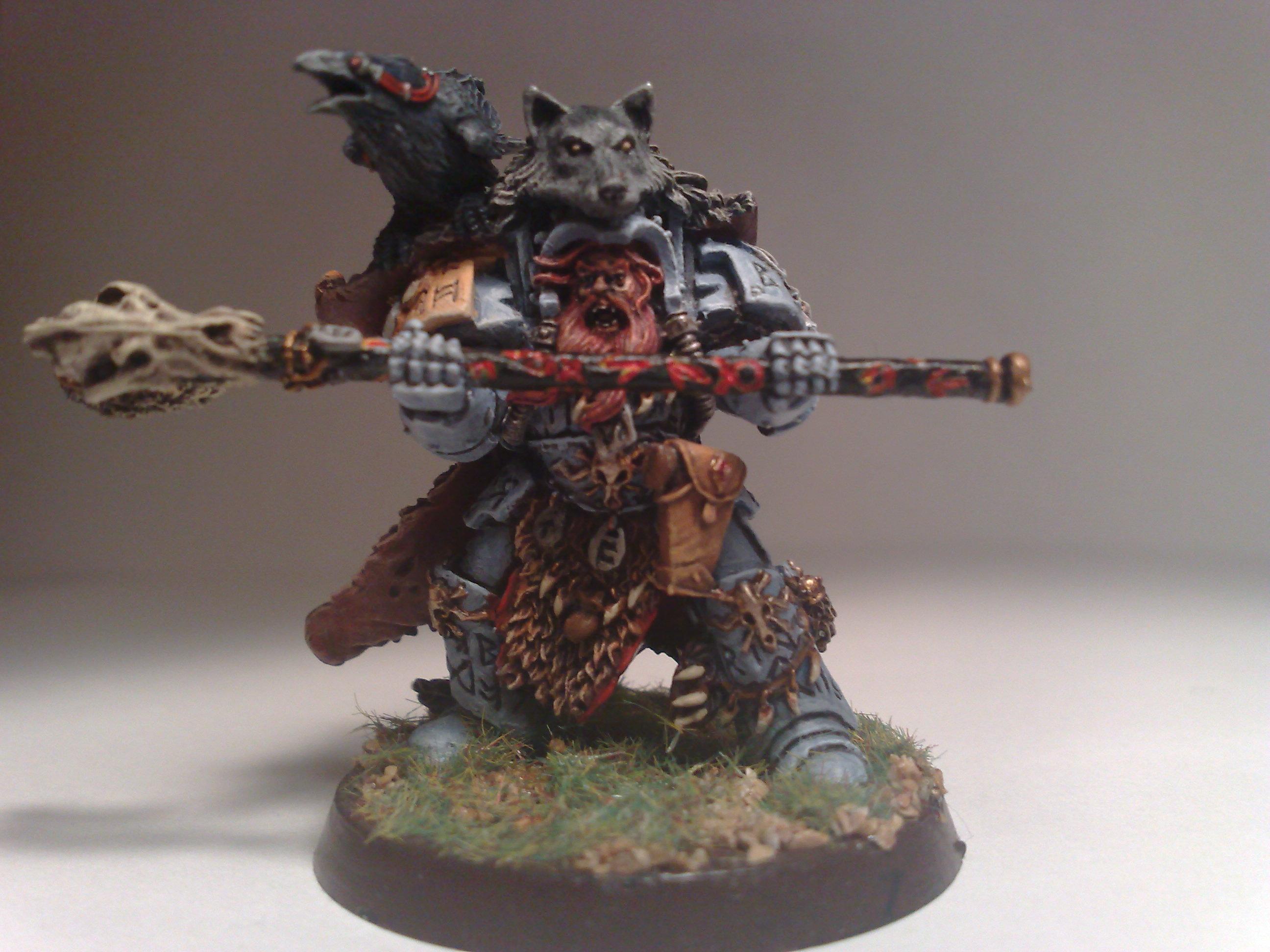 Headquarters, Librarian, Njal, Pelt, Raven, Runepriest, Space Marines, Space Wolves, Spacewolf, Spacewolves, Staff, Stormcaller, Terminator Armor, Warhammer 40,000, Wolf