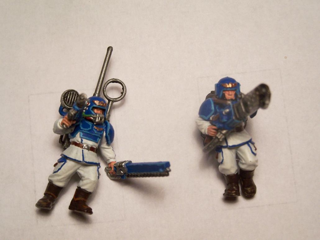 Blue, Cadians, Command Squad, Flamer, Imperial Guard, Vox, Warhammer 40,000, White