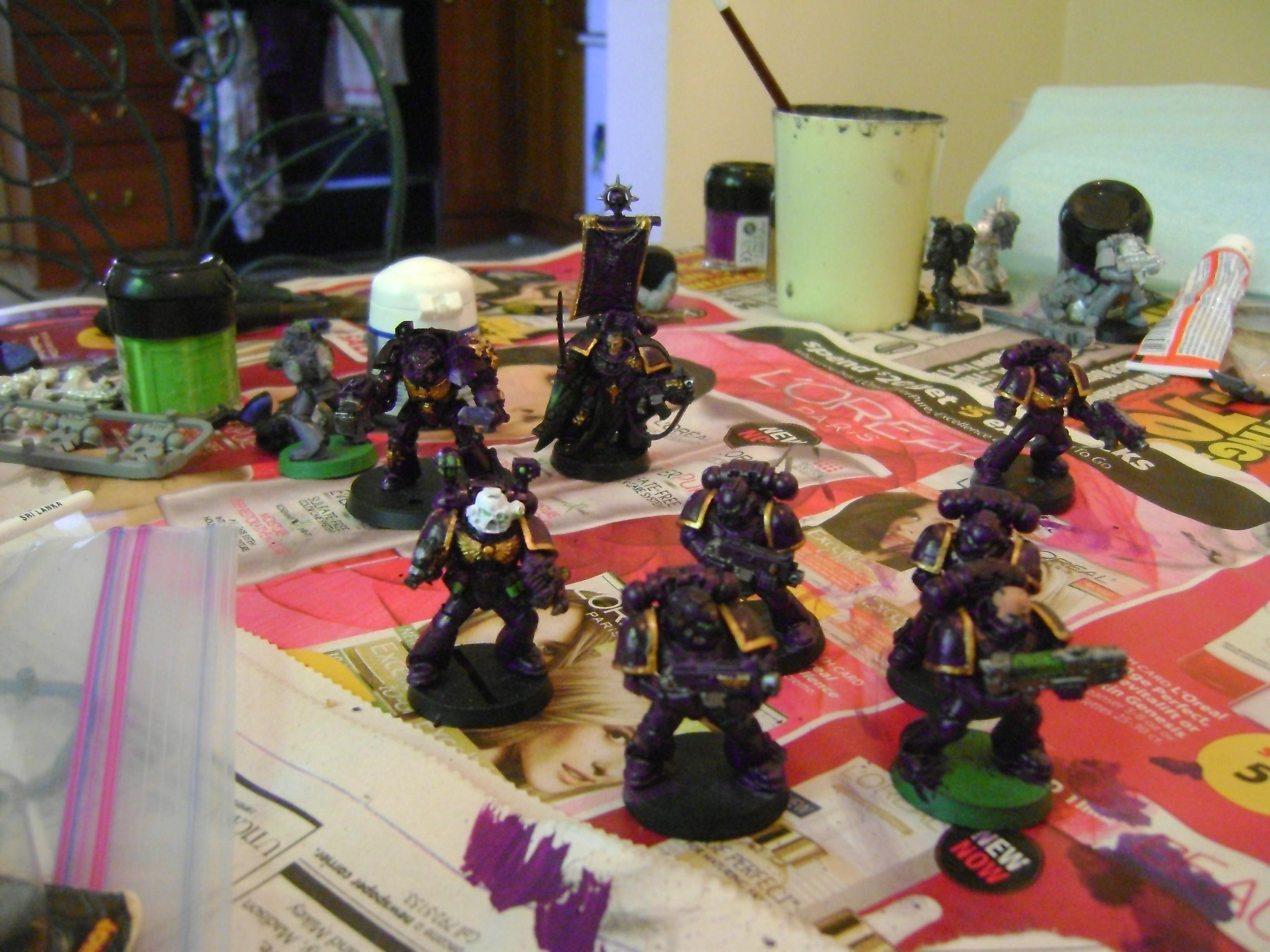an over veiw of my Captain, COmmand Squad Terminator and the 1st painted Soul Drinker