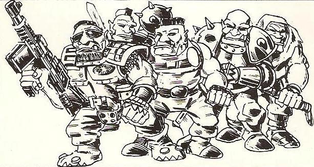 Artwork, Copyright Games Workshop, Imperial Guard, Ogryns, Retro Review, Rogue Trader, White Dwarf
