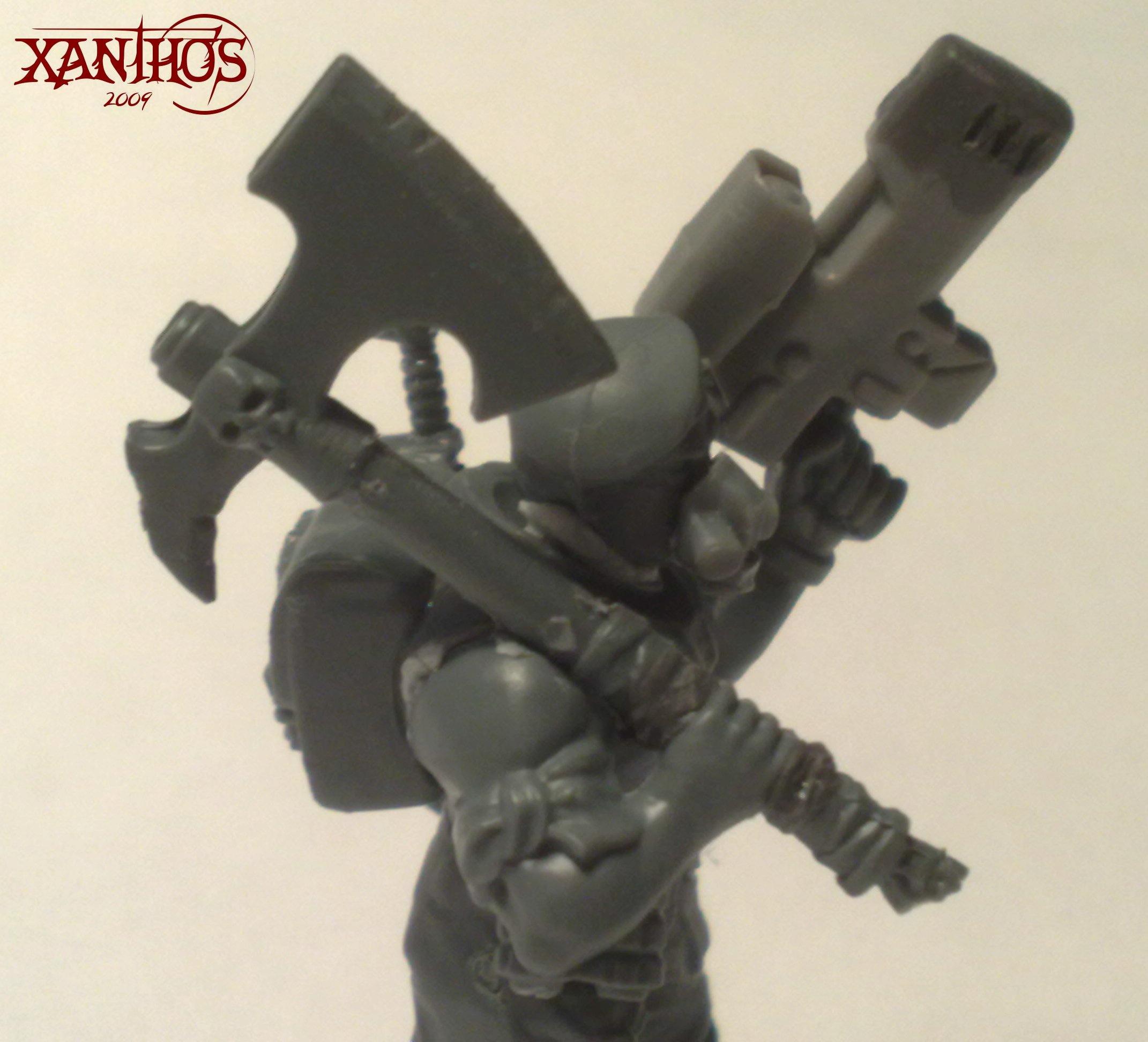 Side shot, showing his combat axe