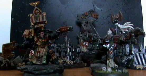 Orks, space marine librarian and ork warboss