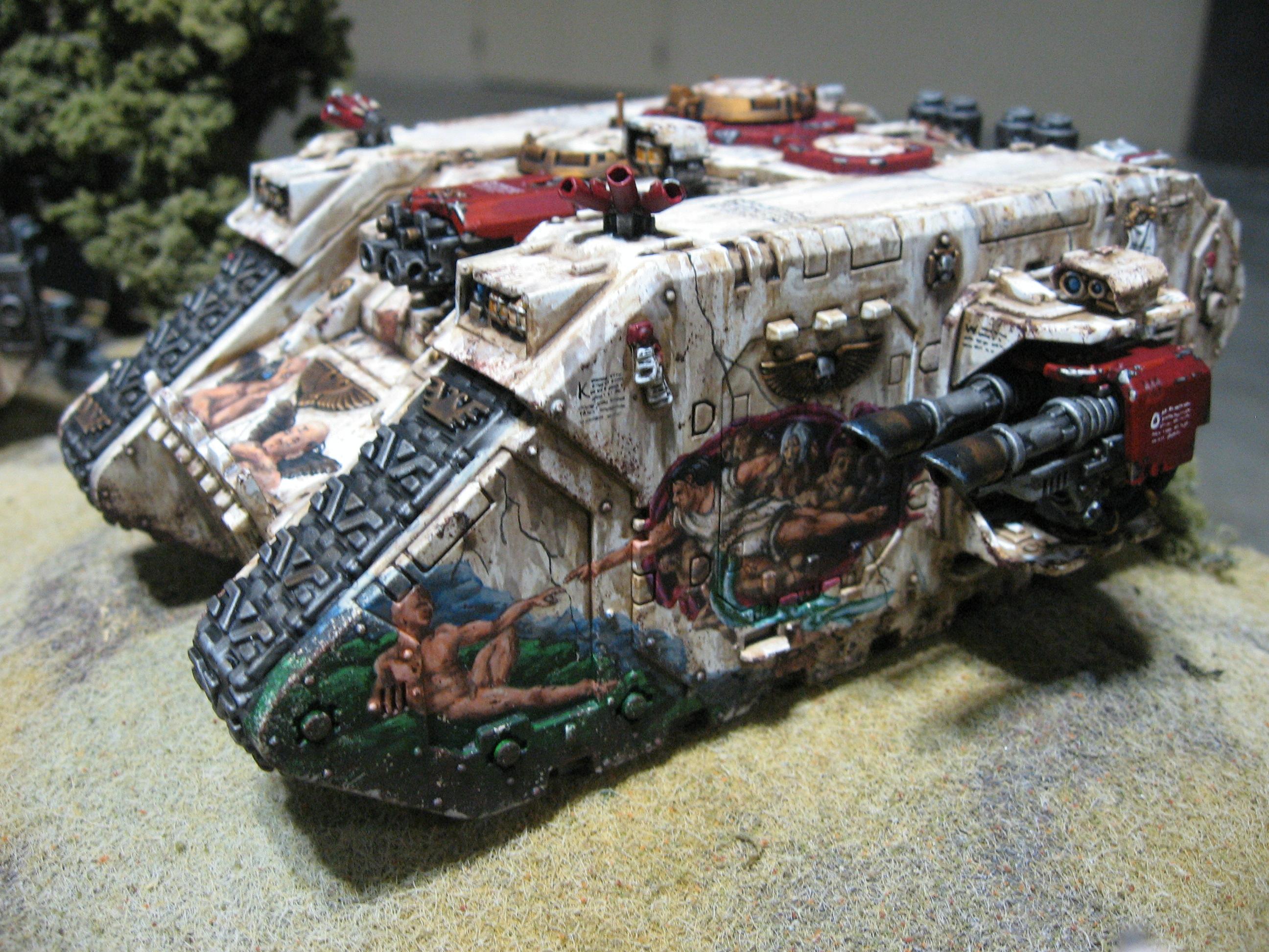 28mm, Armored Personnel Carrier, Armored Vehicle, Artwork, Freehand, Games Workshop, Heavy Support, Land Raider, Science-fiction, Space Marines, Tank, Warhammer 40,000