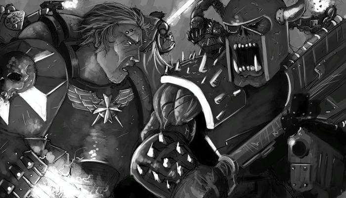 Drawing, Black Templars vs Orks