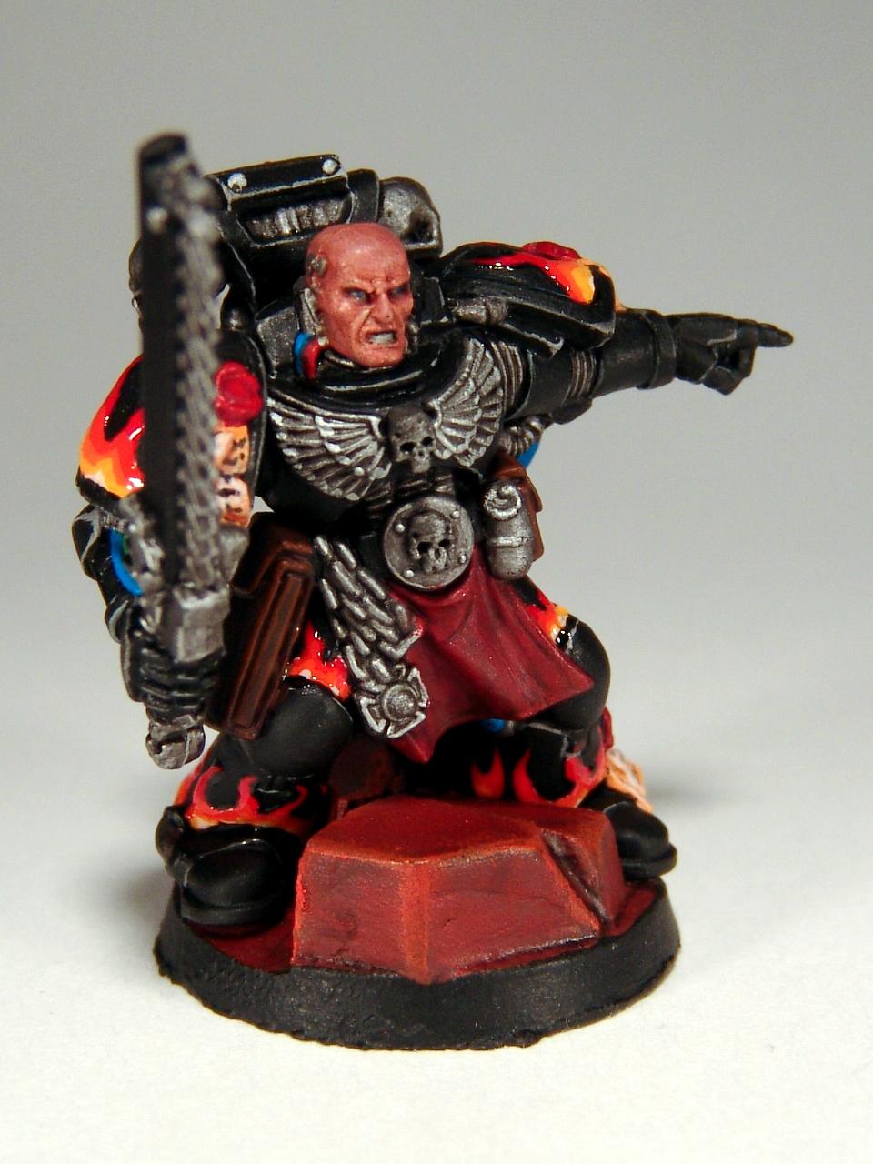Chainsword, Flames, Sergeant, Space Marines