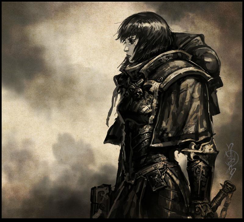 Artwork, Black And White, Sisters Of Battle, Warhammer 40,000