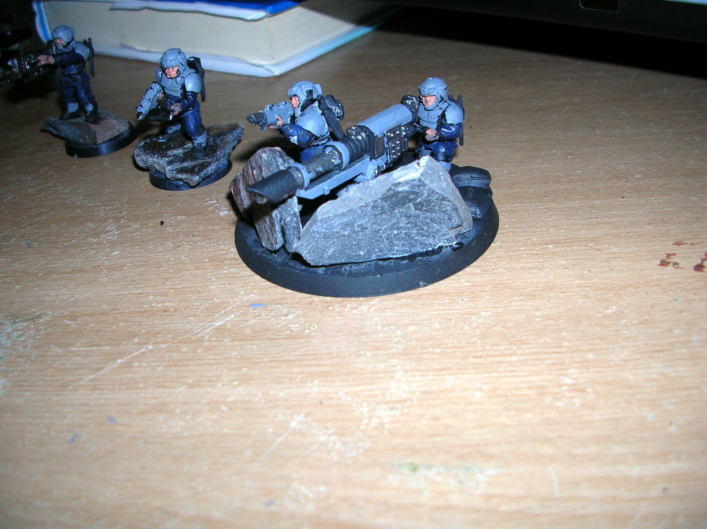 Cadians, Heavy Weapon Team, Imperial Guard, Lascannon, Rubble Base