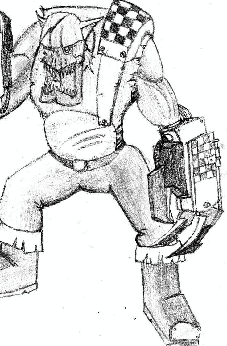 Nob, Orks, Power Klaw, Powerklaw, Sketch, Zoomdakkadakka