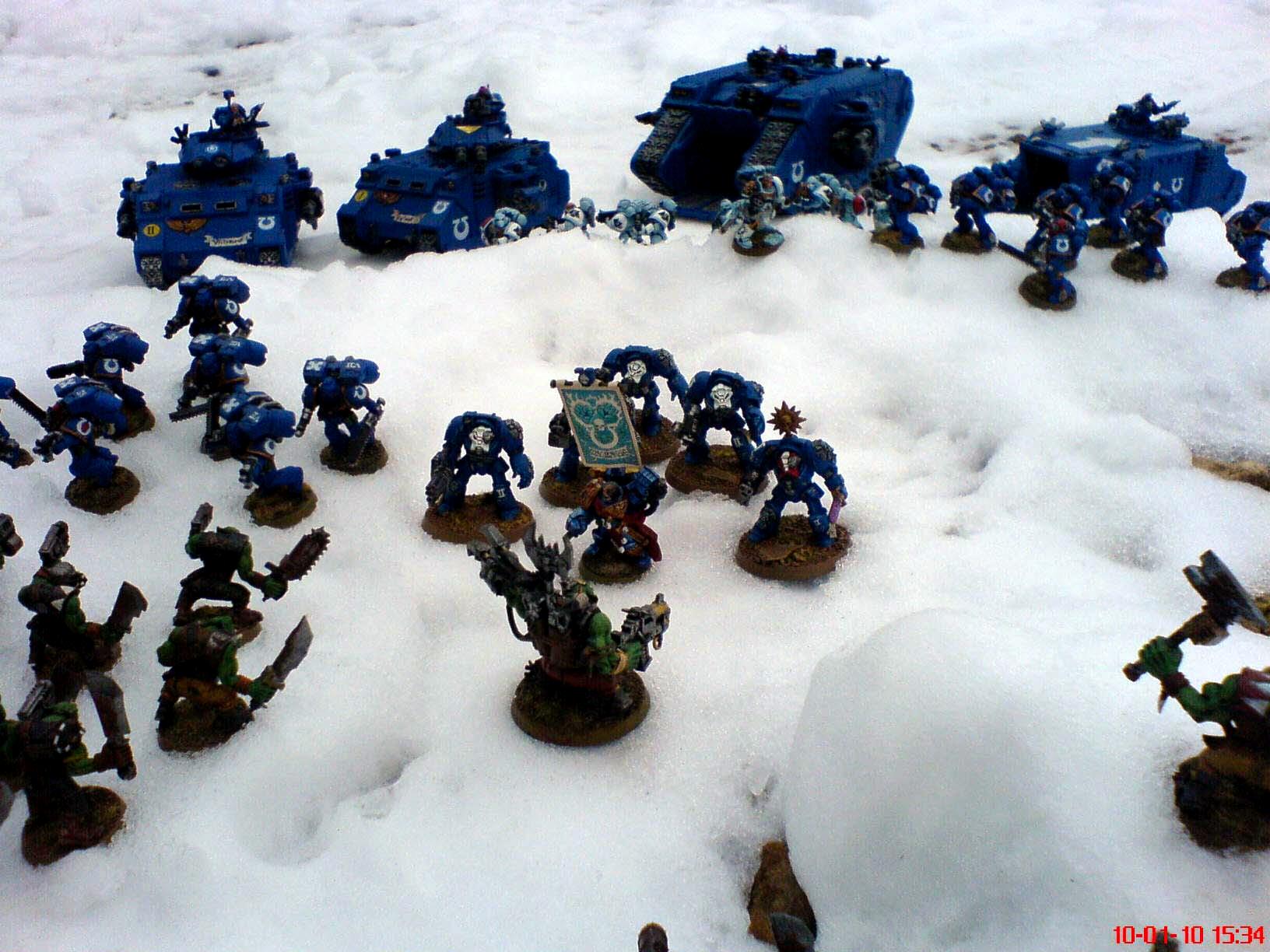 Battle, Orks, Snow, Ultramarines