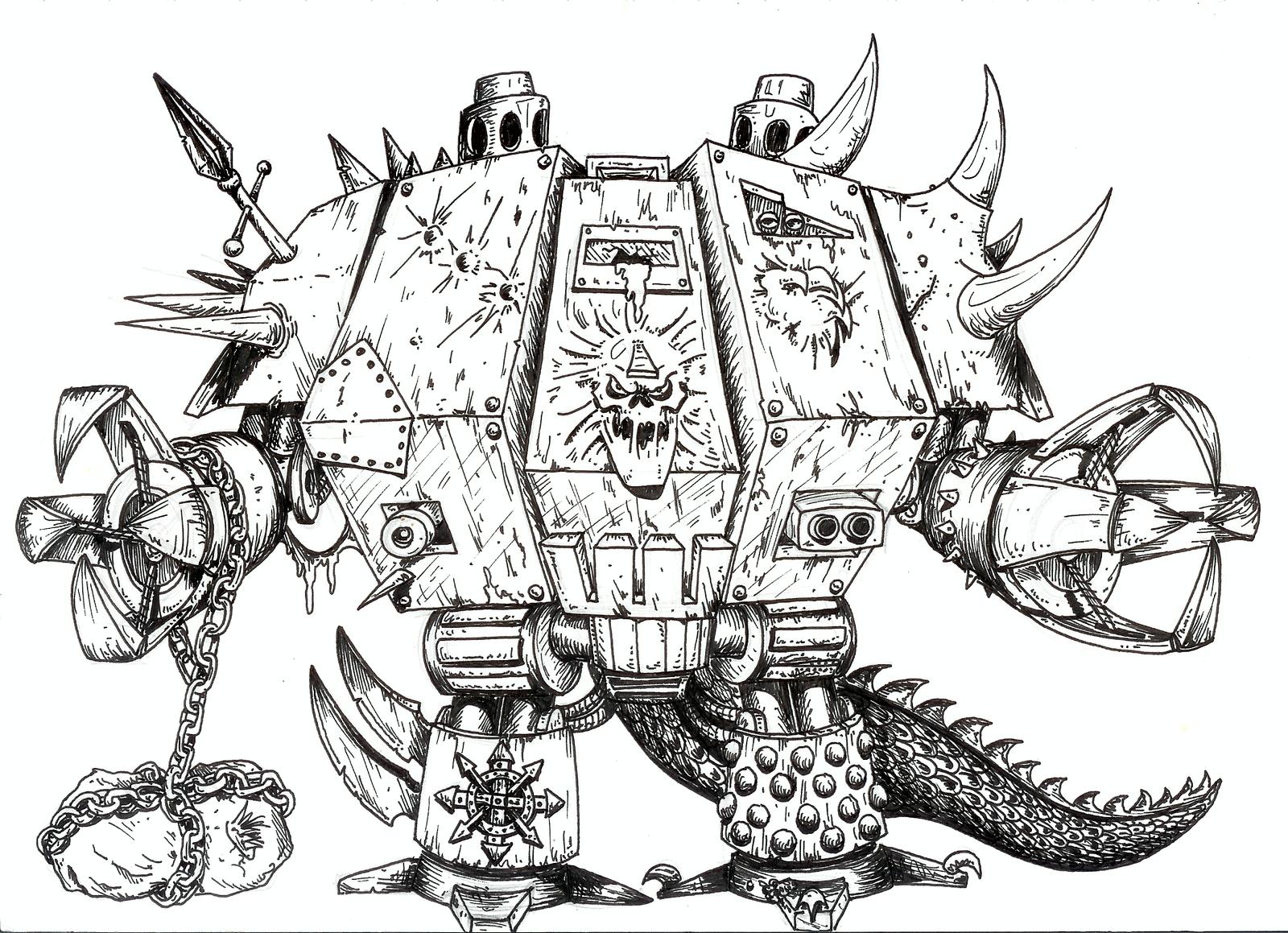 Artwork, Chaos, Dreadnought, Fighting, Iron Hands, Machine, Space Marines