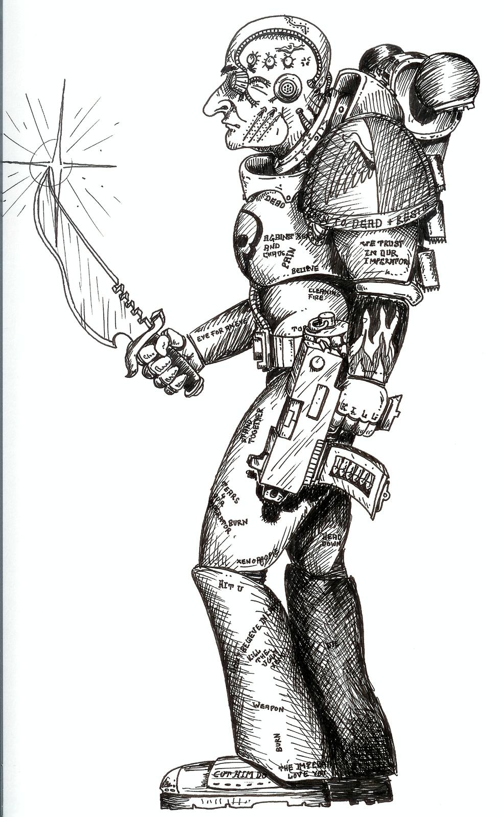 80´s, Artwork, Chaos, Chaos Space Marines, Conversion, Daemons, Drawing, Drawings, First Edition, Inquisitor, Old, Old Style, School, Space Marines, Style
