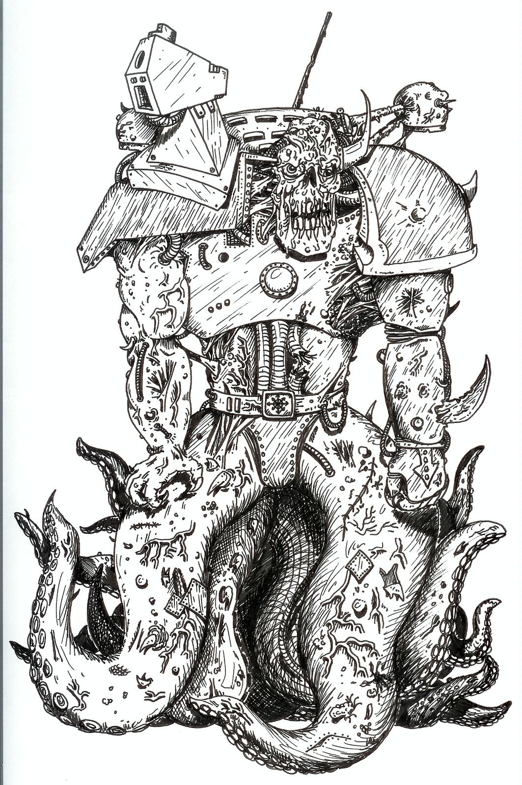80´s, Artwork, Chaos, Chaos Space Marines, Conversion, Daemons, Drawing, Drawings, First Edition, Old, Old Style, School, Space Marines, Style