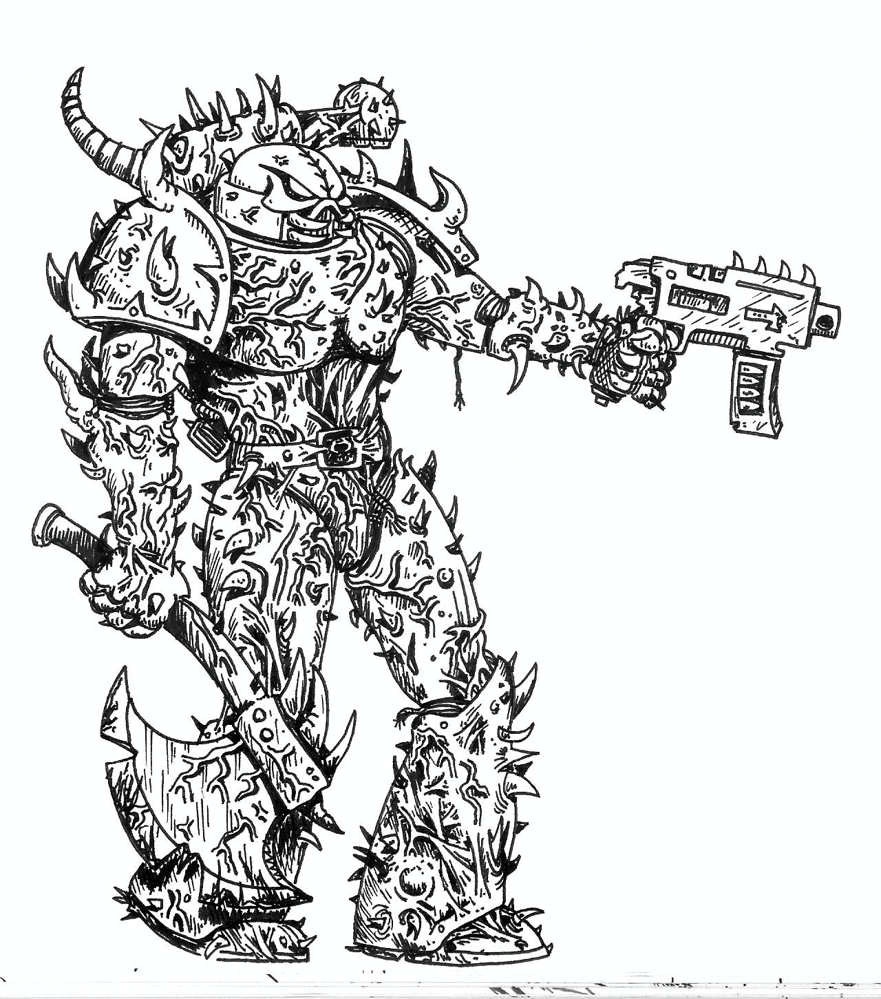 80´s, Artwork, Chaos, Chaos Space Marines, Conversion, Daemons, Drawing, Drawings, First Edition, Old, Old Style, School, Space Marines, Style