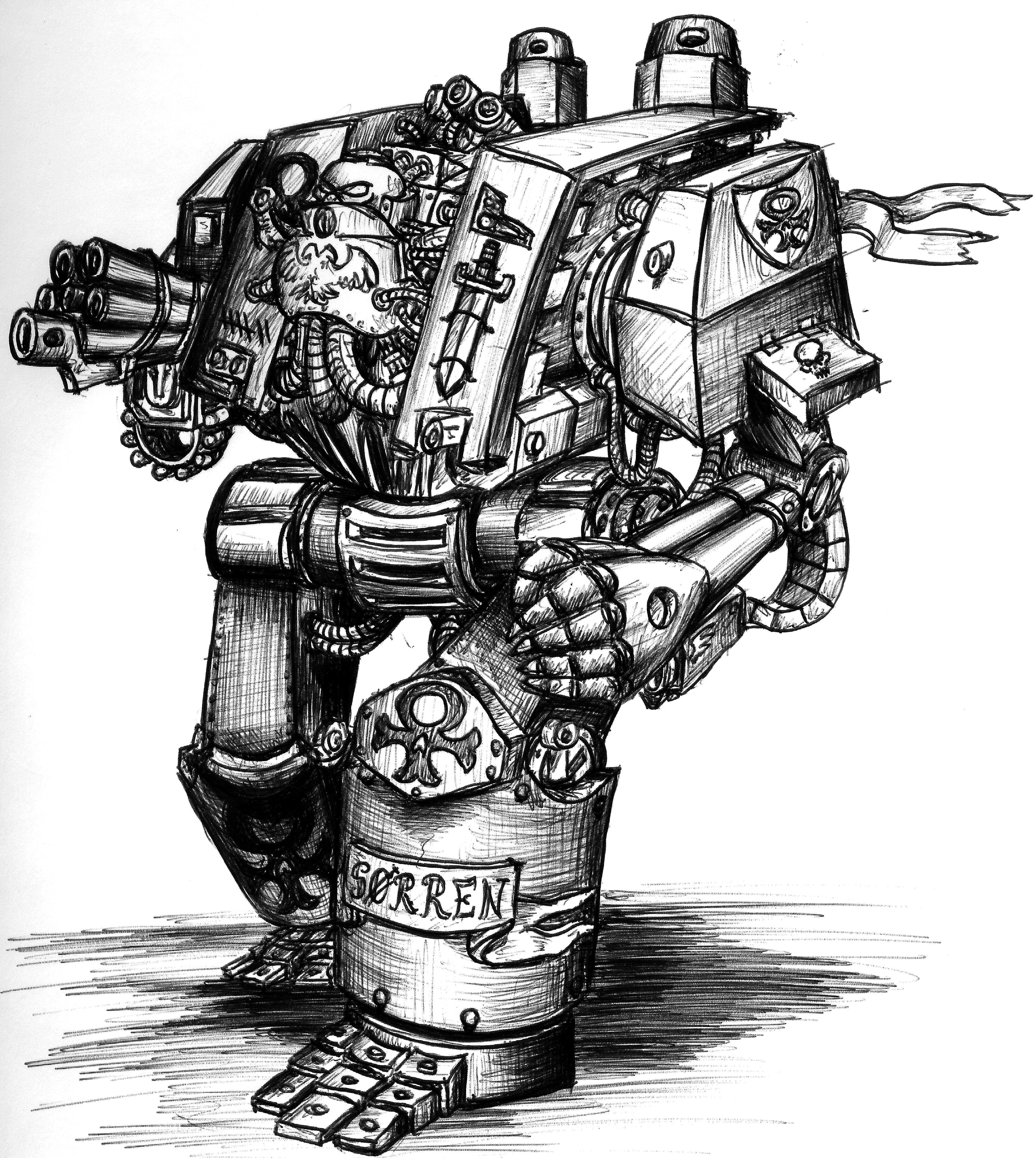 Artwork, Chaos Space Marines, Cool, Drawing, Dreadnought, Ehrw&uuml;rdig, Fighting, Machine, Space Marines
