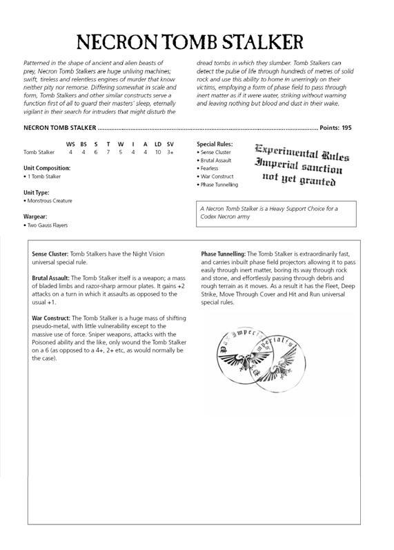 necron tomb stalker experimental rules