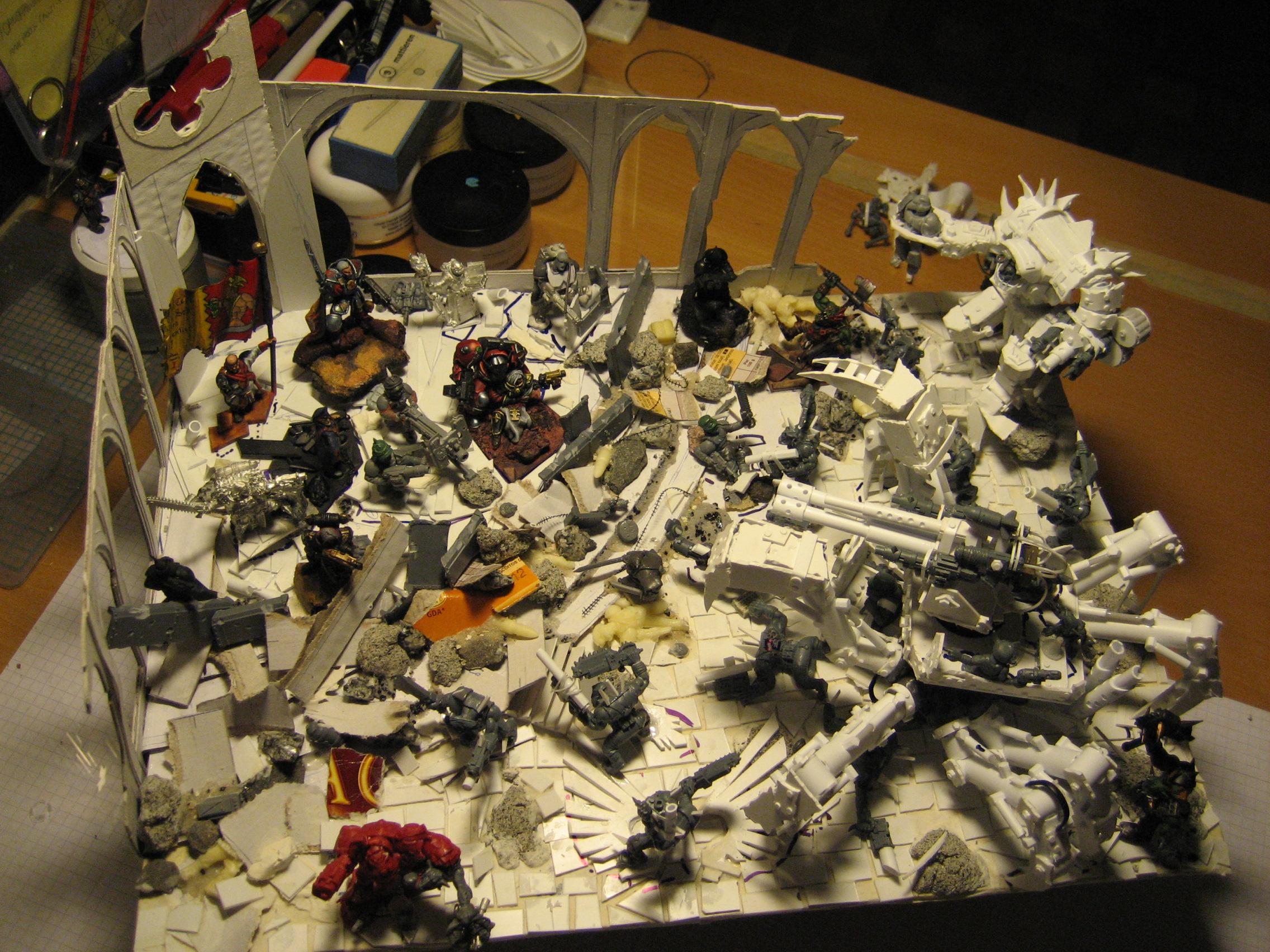 Diorama, Imperial Guard, Orks, Sisters Of Battle, Space Marines