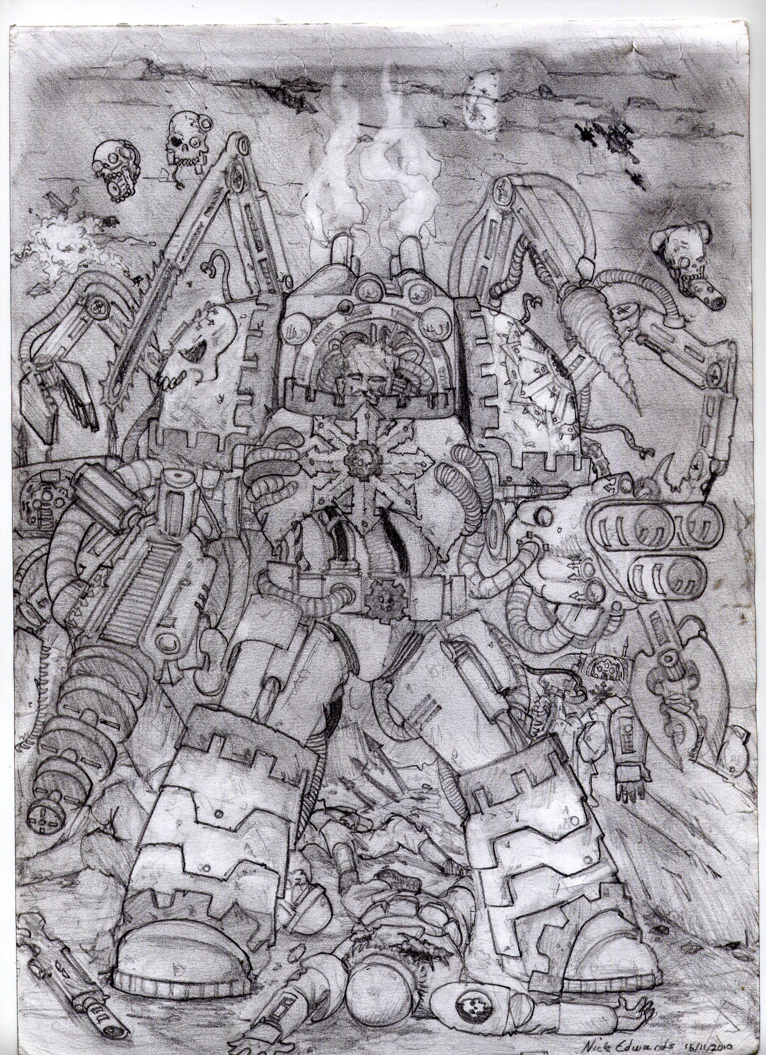 Artwork, Chaos, Chaos Spacemairne, Dark Mechanicus, Drawings, Mechanicus, Techmarine, Terminator Armor