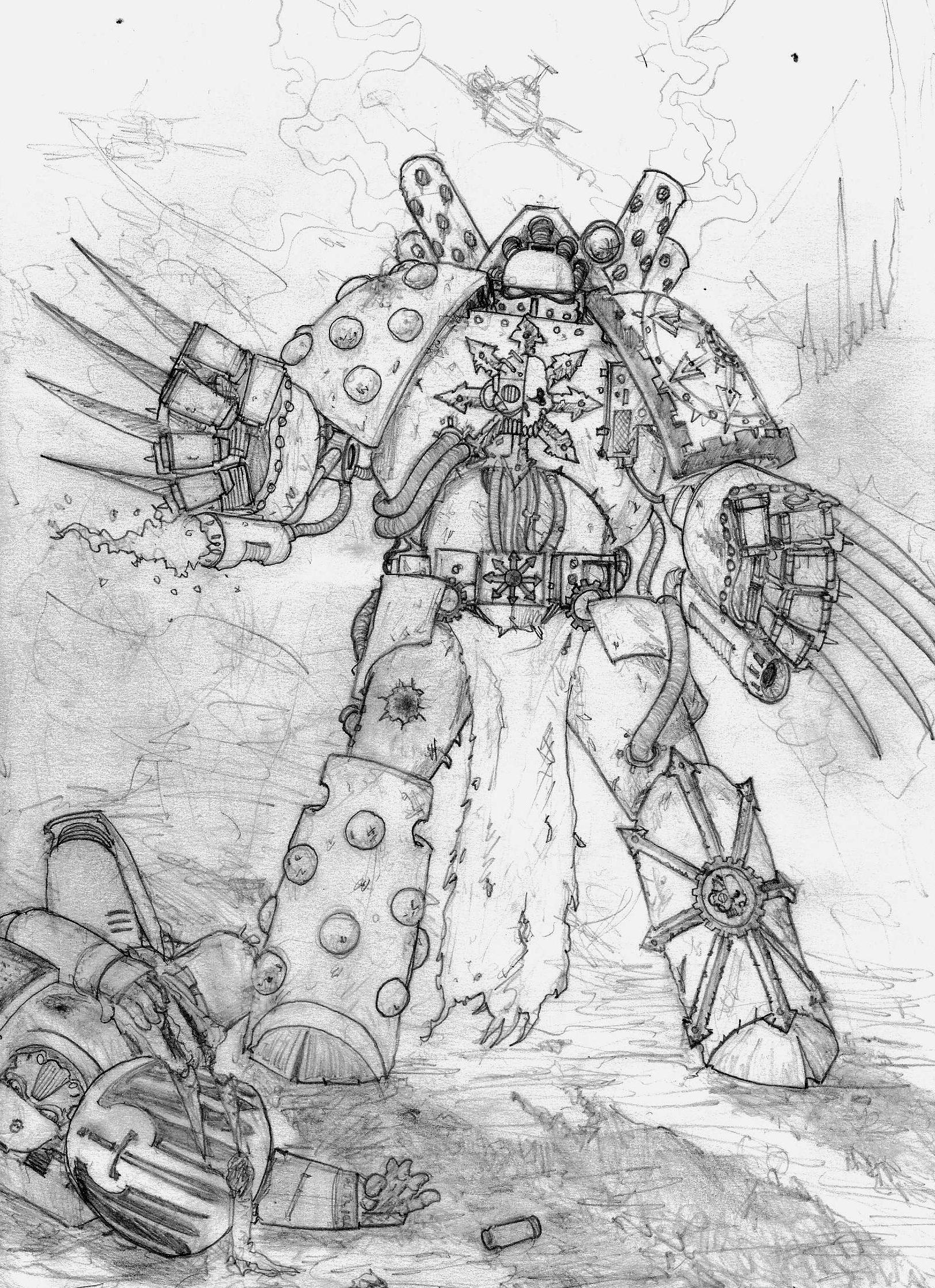 Artwork, Captain, Chaos, Chaos Lord, Drawings, Lightning Claws, Mechanicus