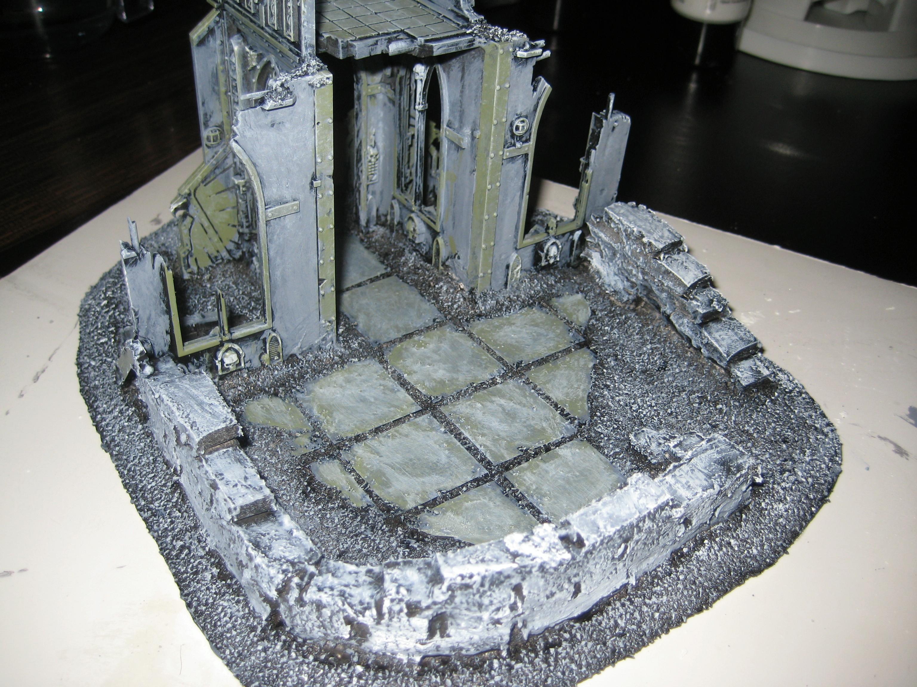 Ruined building back