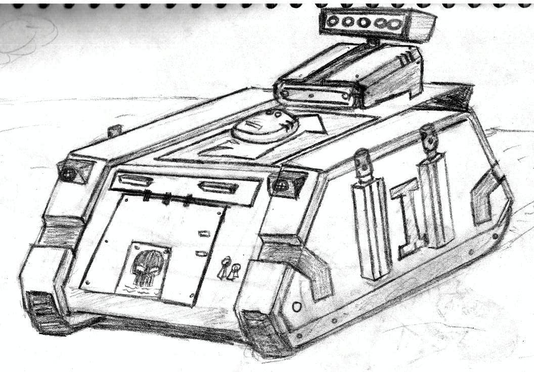 Drawing, Rhino, Sketch, Space Marines, Tank