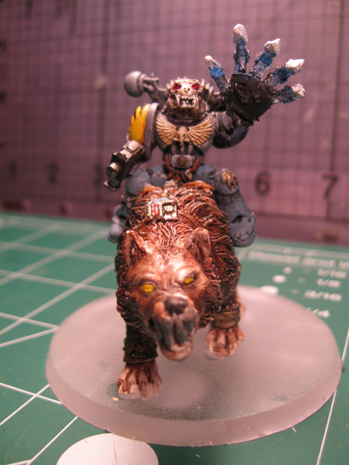 magnetized wolf fist made of clear resin and lightly painted with washes