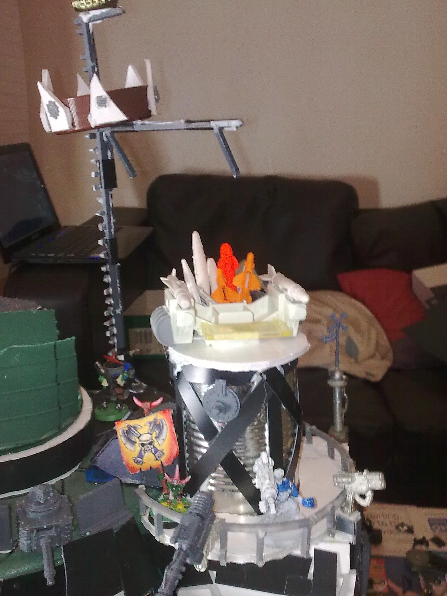 Detail of the left shoulder turret - A Mega Rokkit Launcher started by ME.  Forge World Flak Cannon to be added