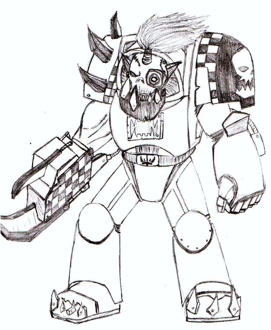 Armor, Drawing, Meganob, Orks, Sketch, Terminator Armor