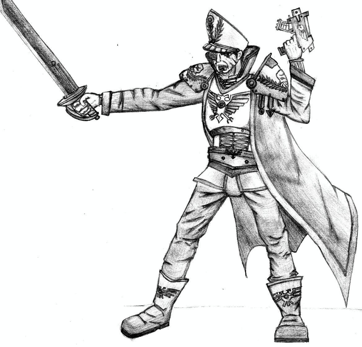 Commissar, Drawing, High Commissar, Imperial, Imperium, Sketch
