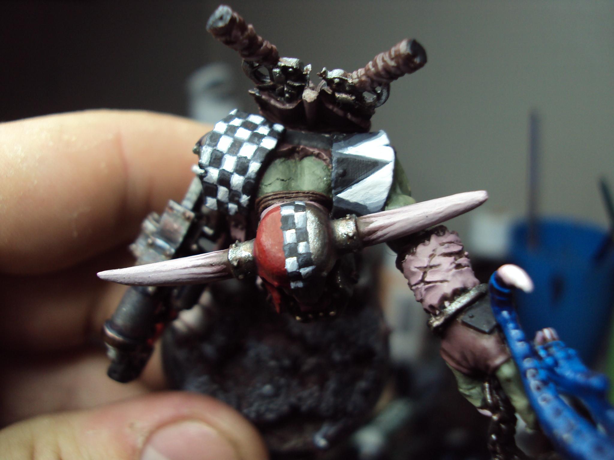 Orks, Again adding more white, paint the very corner to about the middle of each square in this color
