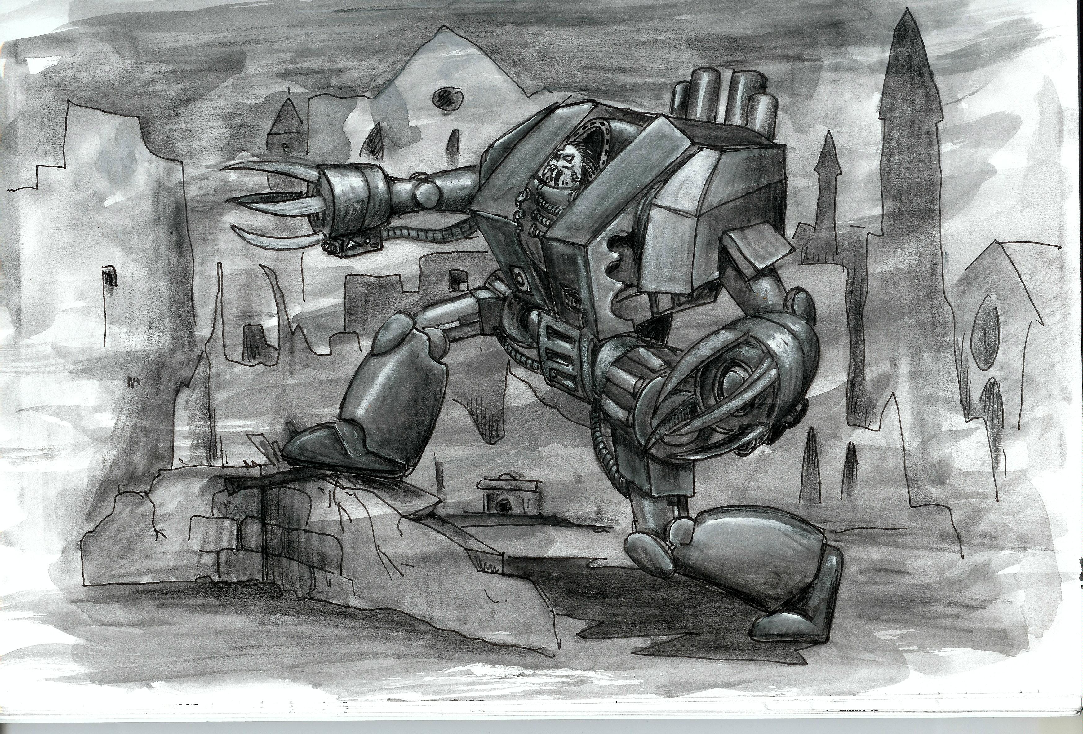 Artwork, Dreadneught, Dreadnought, Fighting, Iron Hands, Machine, Space Marines