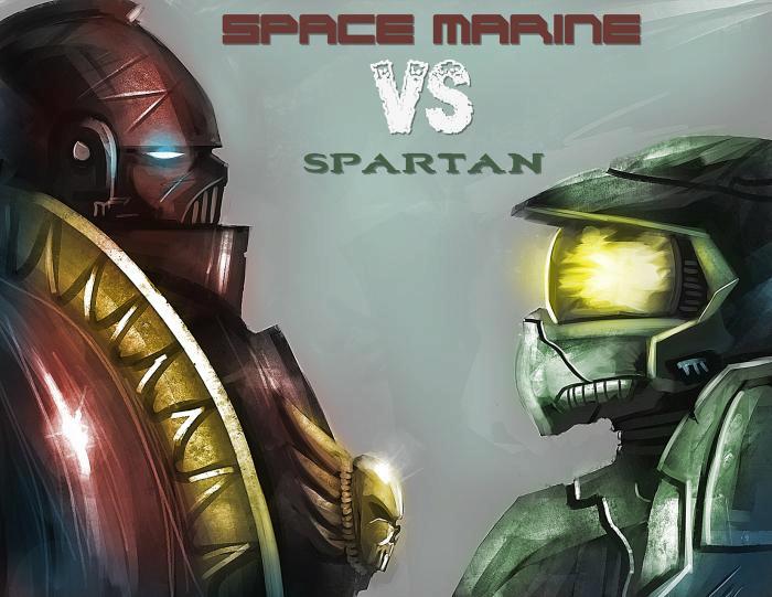 Artwork, Halo, Space Marine Art, Space Marine Vs Spartan, Space Marines, Spartan