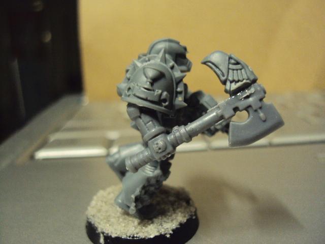 A nice view of Father Amiel's right shoulder guard and axe