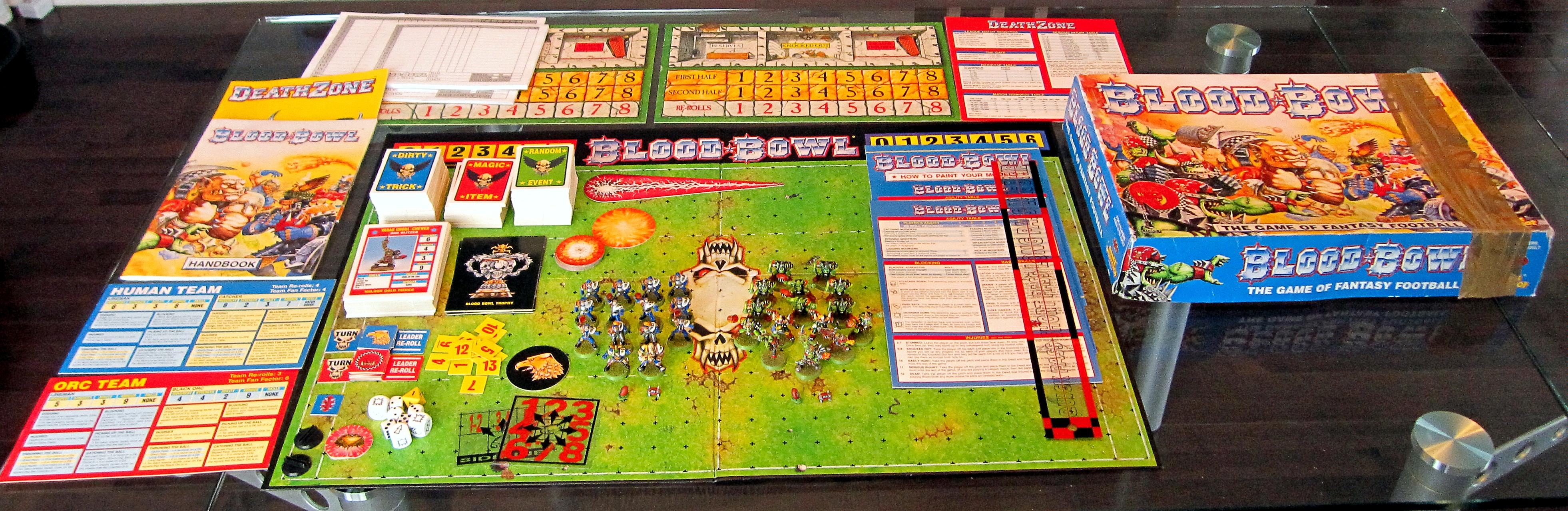 3rd Edition Blood Bowl with DeathZone and Painted Human and Ork Teams, with special characters