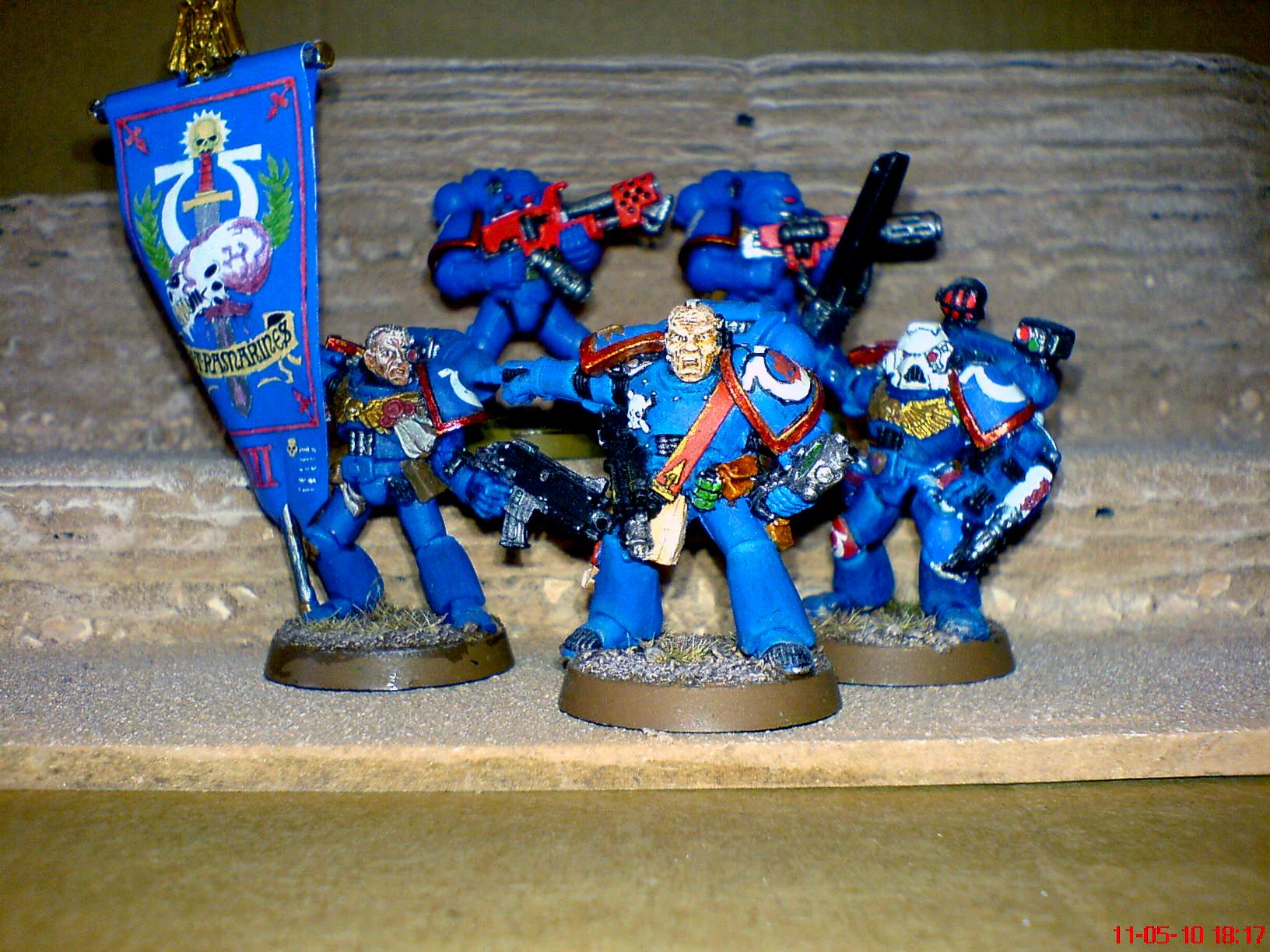 Banner, Command Squad, Company Banner, Power Armour, Space Marines, Ultramarines